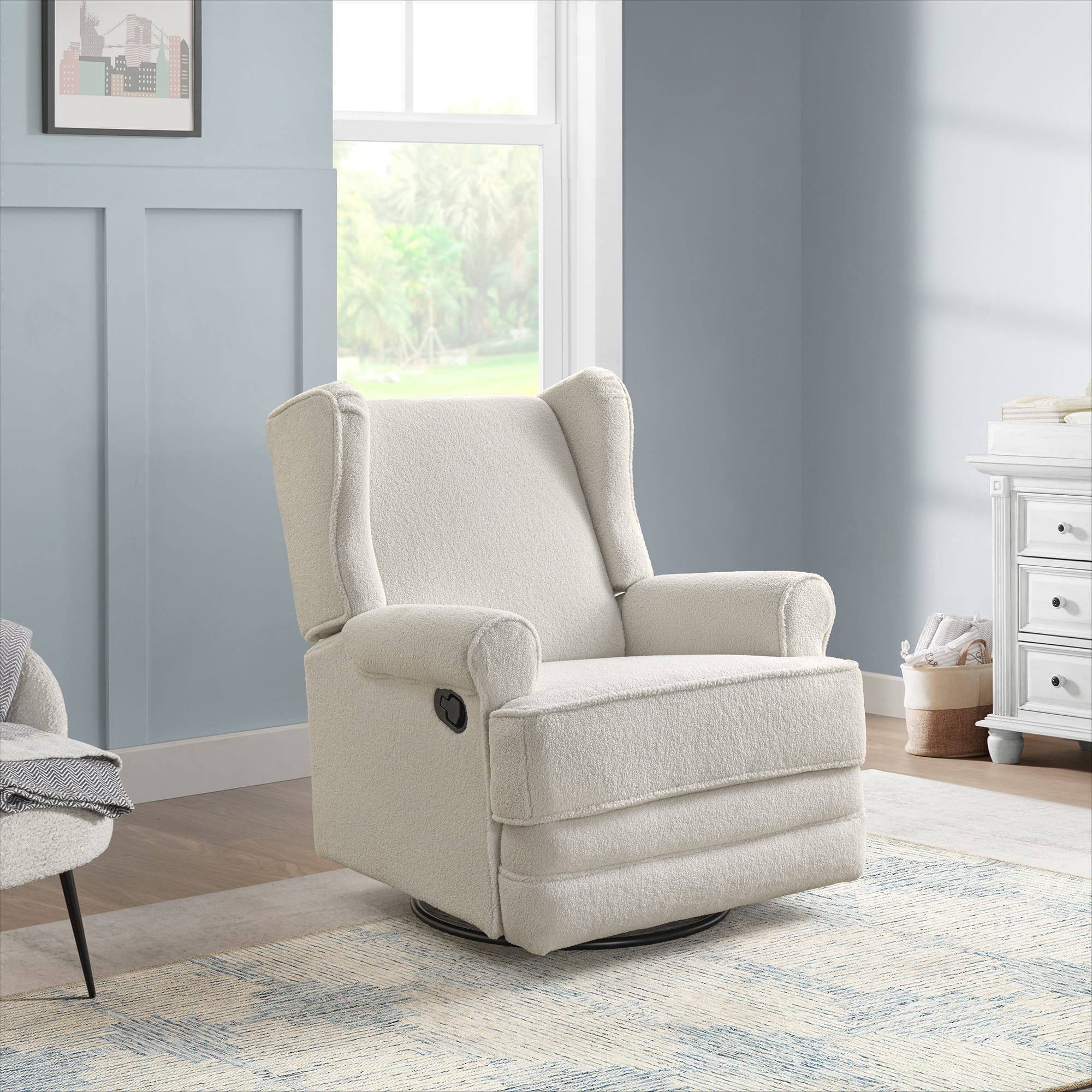 Oxford Baby Teegan Upholstered Glider Recliner Rocking Chair 360° Swivel for Nursery and Living Room – Boucle White​