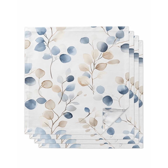 nqOlkjepod Blue Brown Botanical Cloth Napkins Set of 4 Reusable Dinner Napkins, Summer Leaves Watercolor Elegant Cocktail Napkin Washable Table Napkins for Wedding/Holiday Party/Baby Shower 20"x20"