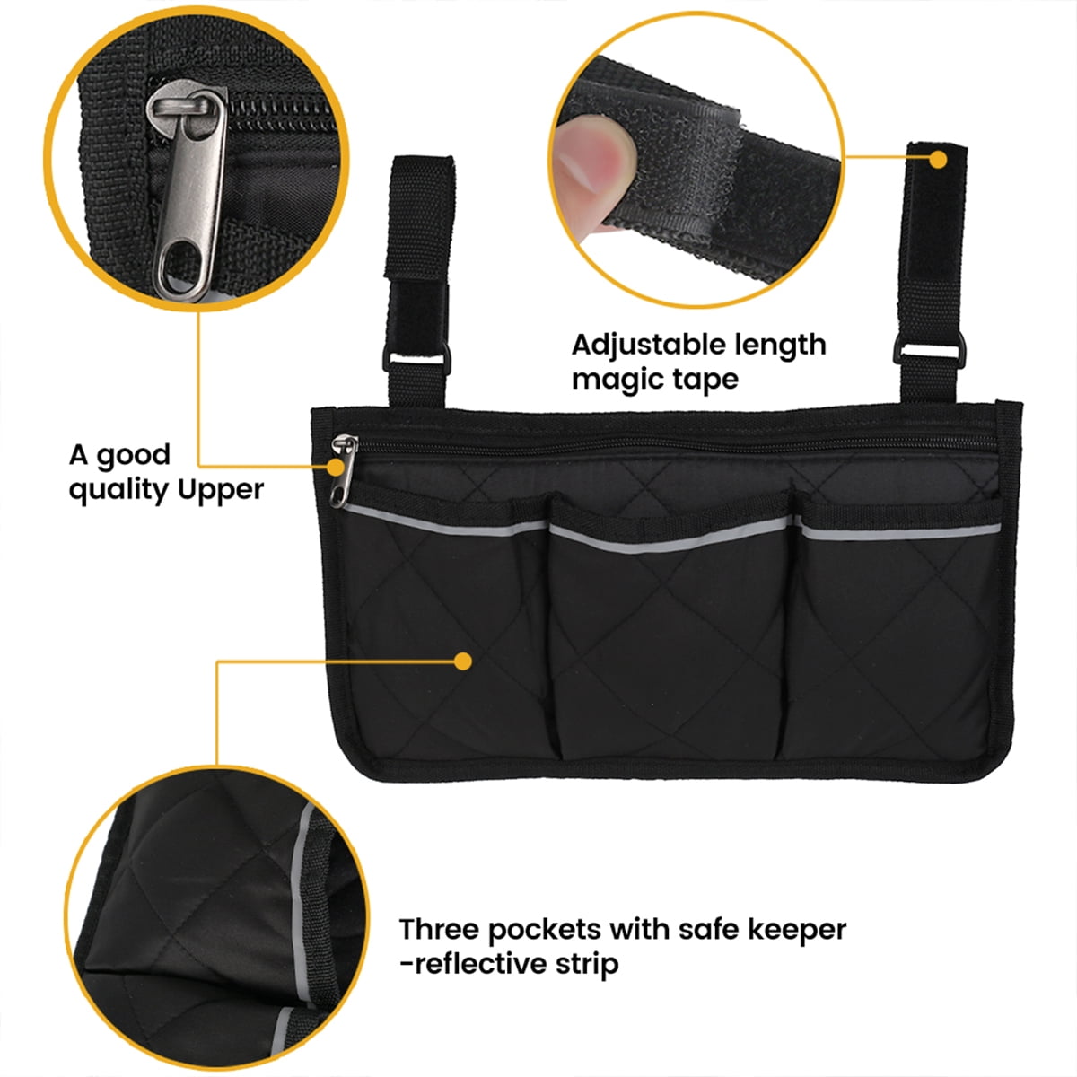 BVMAG Wheelchair Side Bag,Wheelchair Accessories Armrest Storage Organizer  Bag with Cup Holder Pouch Bag for Rollator,Wheelchair Backpack,Seniors