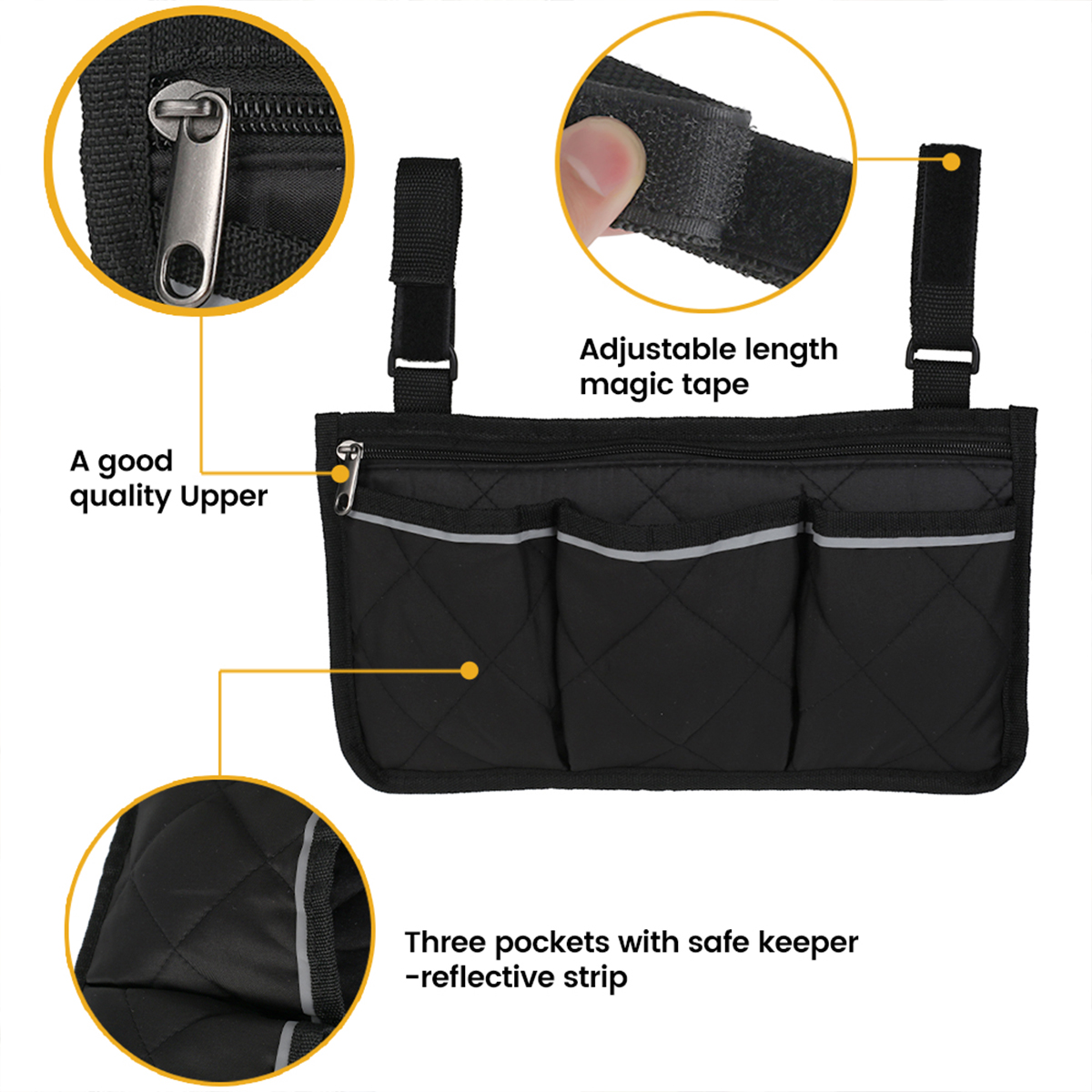 Duety Wheelchair Armrest Side Bag Walker Organizer Bag with Reflective ...