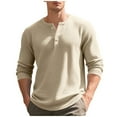 thumbnail image 6 of Men's Henley Shirts Casual Long Sleeve Button T-Shirt with Pocket Khaki XXXL, 6 of 7