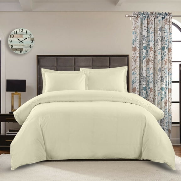 Twin Duvet Cover Set Ivory Color - Egyptian Cotton 400-Thread Count, Zipper Closure Corner Ties, 1 Duvet Cover and 2 Matching Pillow Shams