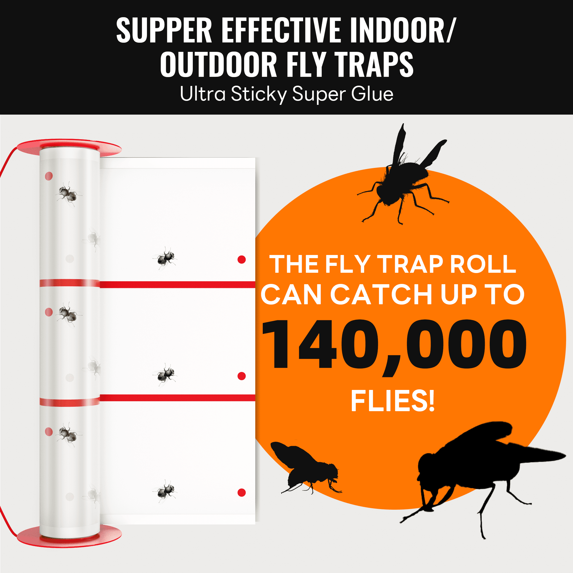 Mosalogic Giant Glue Fly Trap , 16.4 FT Long Adhesive Fly Traps, Flying Insect Paper Roll for Outdoor & Indoor, Sticky Bug Catcher Pest Control for Garage, Barn, Greenhouse & Garbage Room