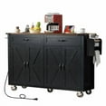 thumbnail image 3 of 53.5" Farmhouse Kitchen Island Cart - Folding Extension, 4 Locking Wheels, Spice Rack and Drawer, Mobile Prep Station, Charcoal Black, 3 of 5