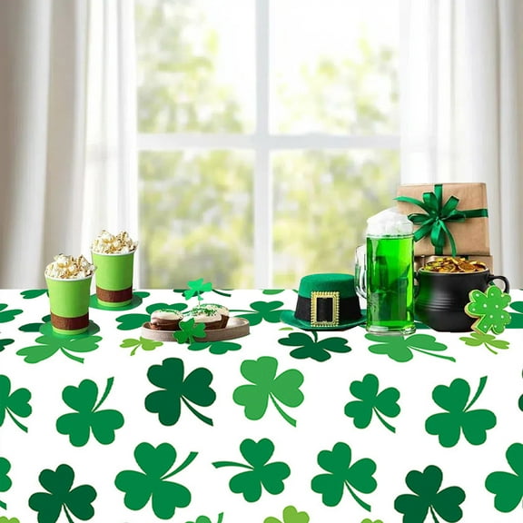 Hovilon St Patricks Tablecloth for Rectangle Tables,1 Pcs Disposable Plastic 54x 108In St Patricks Day Decorations,Spring St Patricks Party Table Cloth for Dining Room Kitchen Decor