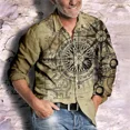 thumbnail image 2 of Camisa de solapa retro de moda de manga larga, informal, para exteriores, para hombre, con brújula, ruleta, patrón HD, diseño de diseñador 2024, nuevo, 2 of 5