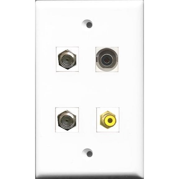 RiteAV 1 Port RCA Yellow 2 Port Coax Cable TV- F-Type and 1 Port 3.5mm Wall Plate