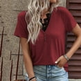 thumbnail image 2 of cfhntfmh Womens Tops Trendy Lace Crochet V Neck Button T Shirts Short Sleeve Casual Loose Summer Shirts Blouses, 2 of 7