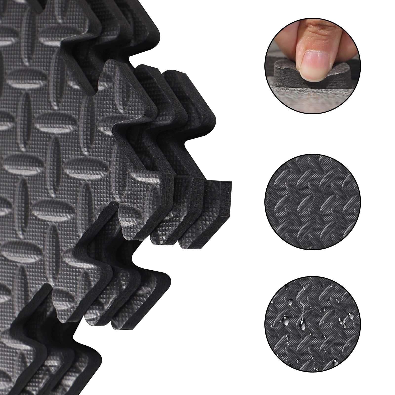 8 Pack Black Foam Floor Mats, Interlocking EVA Puzzle Tiles, 12x12 Inch Anti Fatigue Gym Mat for Home black