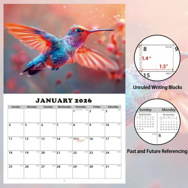 Calendario de pared 2026-2027 | Planificador mensual bianual con bloques rayados y notas de festivos en papel grueso | Encuadernación doble con barra colgante giratoria de 360° | Organizador de