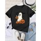 thumbnail image 1 of Halloween T-shirt - Cute Ghost & Pumpkin Graphic Tee, Soft Knit Top for Everyday & Halloween Party Outfit - Birthday, Christmas, Perfect Gift for Halloween, 1 of 6