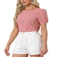 thumbnail image 4 of CHUANK Costume d'Halloween pour Femmes, Blouse d'Été à Carreaux, Col Rond, Manches Courtes Bouffantes, 4 of 5