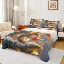 Homewish Christmas Hamster Animal Full Size Sheets, Dreamy Fairy Tale Bed Sheets, Glitter Xmas Tree Sheet Sets, Lightweight Room Decor, 4 Pieces