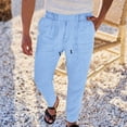 thumbnail image 1 of AherBiu Mens Pants Drawstring Elastic Waisted Straight Leg Pants With Pockets Lightweight Solid Color Casual Loose Trousers, 1 of 8