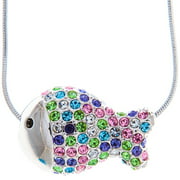 Rhodium Plated Necklace with Fish Design with a 16" Extendable Chain and High Quality Multicolored Crystals by Matashi