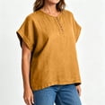 thumbnail image 5 of Lopecy-Sta Women’s Top Round Neck Partial Placket Linen Blend Cap Sleeve Loose Oversized Blouse Lightweight Breathable Crinkle Fabric Casual Shirt, 5 of 6