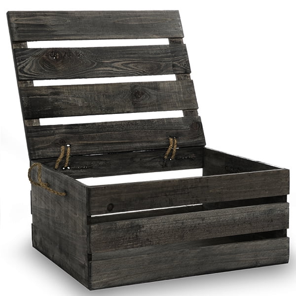 Wooden Crate Storage Box with Lid - Large 15in - Walmart.com - Walmart.com