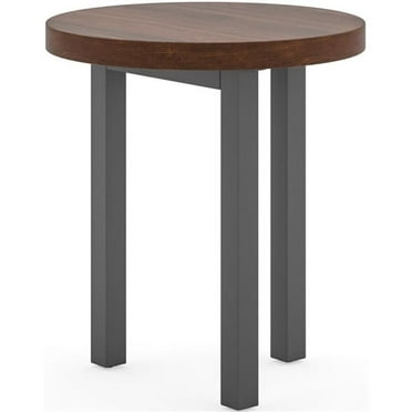 Bowery Hill Contemporary Mahogany Wood Round End Table in Walnut Brown Stain