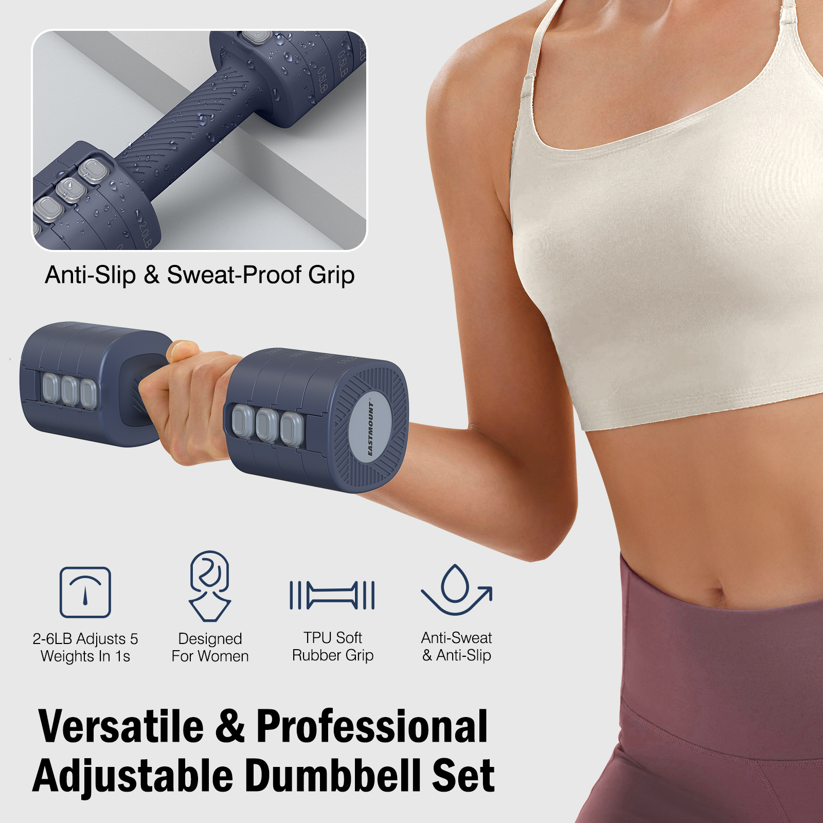 EASTMOUNT Adjustable Dumbbell Set, 2-6 Lbs for Women photo 7