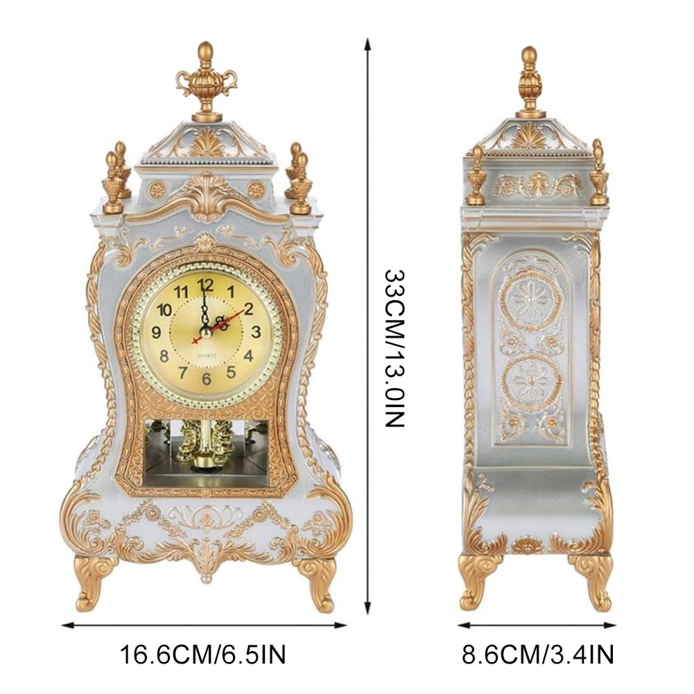 Antique Clock, Vintage European Desk Clock, 12 Music Chime Antique Desk Clock, Wall Clock with Pendulum and Chimes for Home Decoration