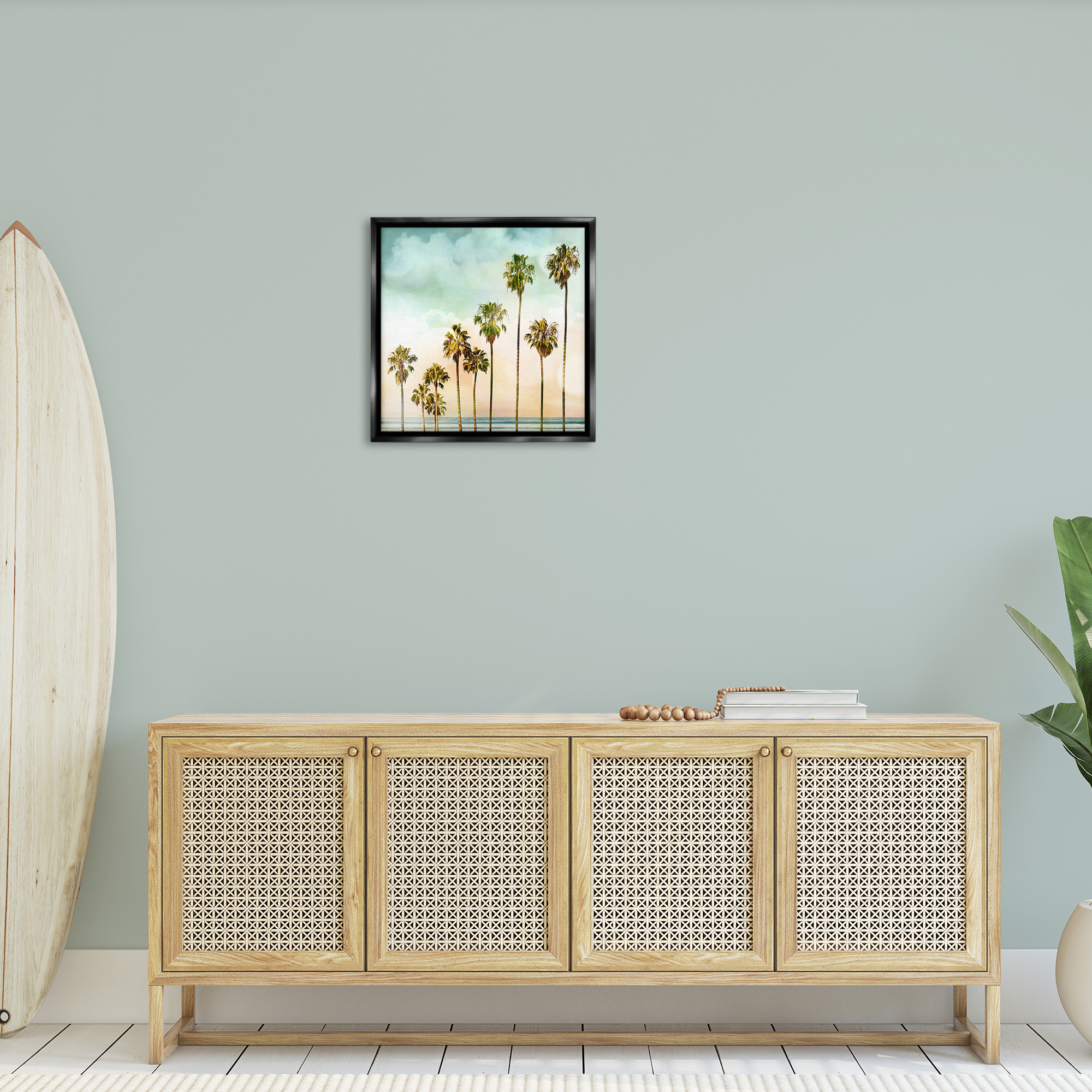 Stupell Industries Tropical Beach Palm Trees Nature Photography Black Floater Framed Canvas Art Print Wall Art, 25 x 25