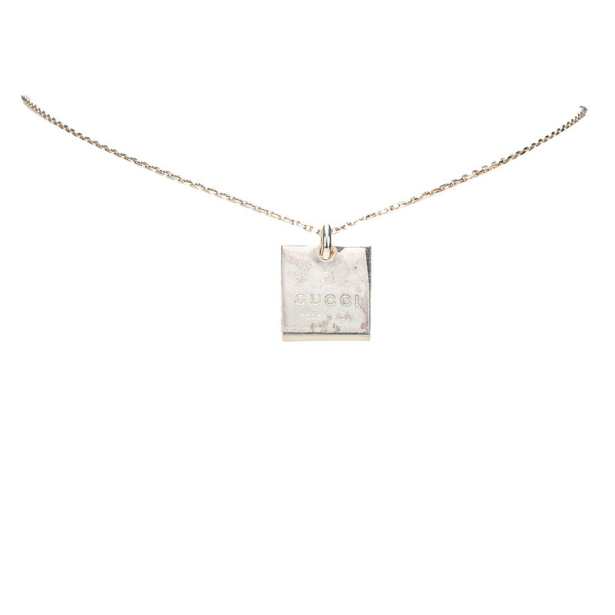 Pre-Owned Gucci Square Plate Chain Pendant Necklace 223869 SV925 Silver Women's GUCCI (Fair)