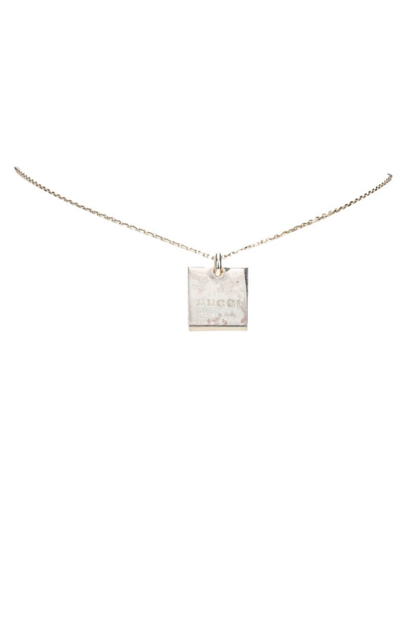 Pre-Owned Gucci Square Plate Chain Pendant Necklace 223869 SV925 Silver Women's GUCCI (Fair)