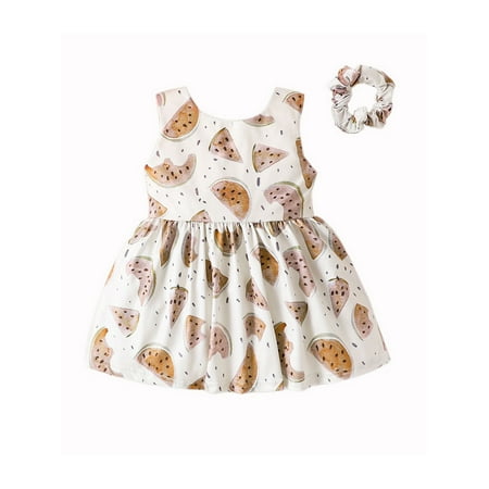 

Thaisu Summer Little Toddler Baby Girls A-line Dress Watermelon Print Dress with Headband