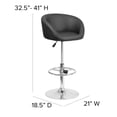 thumbnail image 2 of Contemporary Black Vinyl Adjustable Height Barstool with Barrel Back and Chrome Base, 2 of 9