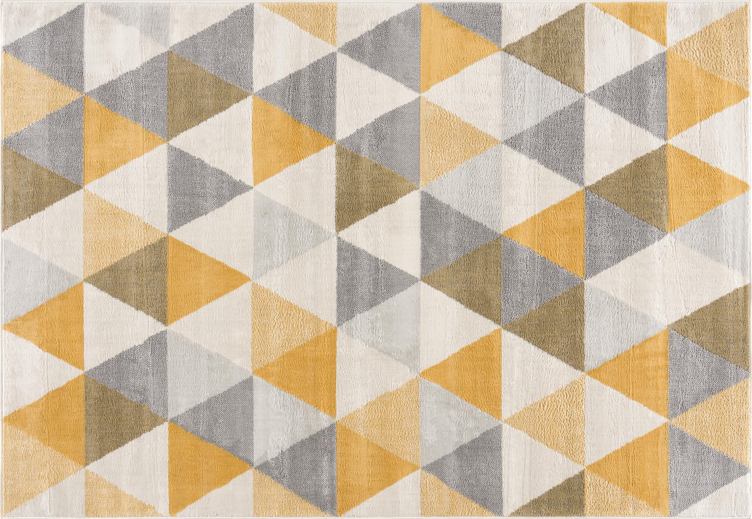 Tapis Branch Savannah 2' x 7' (Taille exacte : 2'3" 7') de couloir moderne du milieu siècle, jaune beige, géométrique pour entrée, couloir, salle bain et cuisine