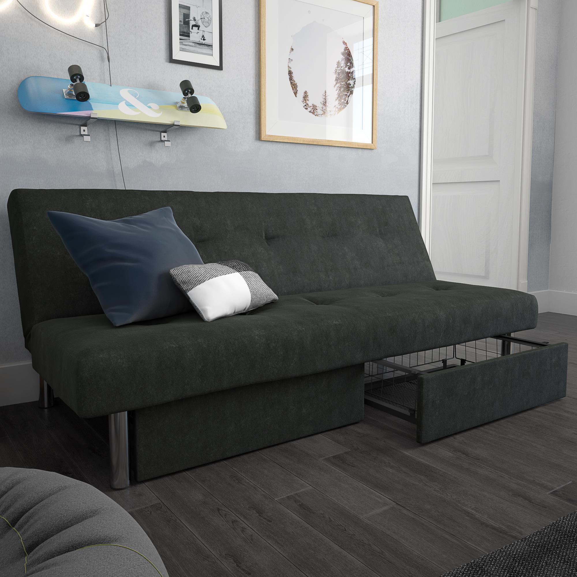 DHP Sola Convertible Sofa Futon with Space Saving Storage Compartments