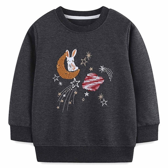 Tisuna Girls Crewneck Sweatshirts Kids Comfortable Cartoon Print Sweatshirt Toddler Activewear Long Sleeve Tshirts Size 12-24 Months