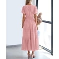 thumbnail image 5 of EASYBRA Women V Neck Puff Sleeve Pleated Maxi Dress Elegant A Line Layered Hem Summer Dress, 5 of 6