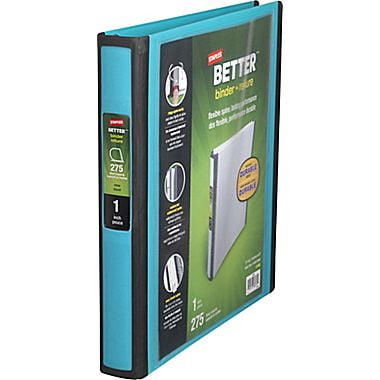staples better 1 inch d 3 ring view binder teal 13466 cc