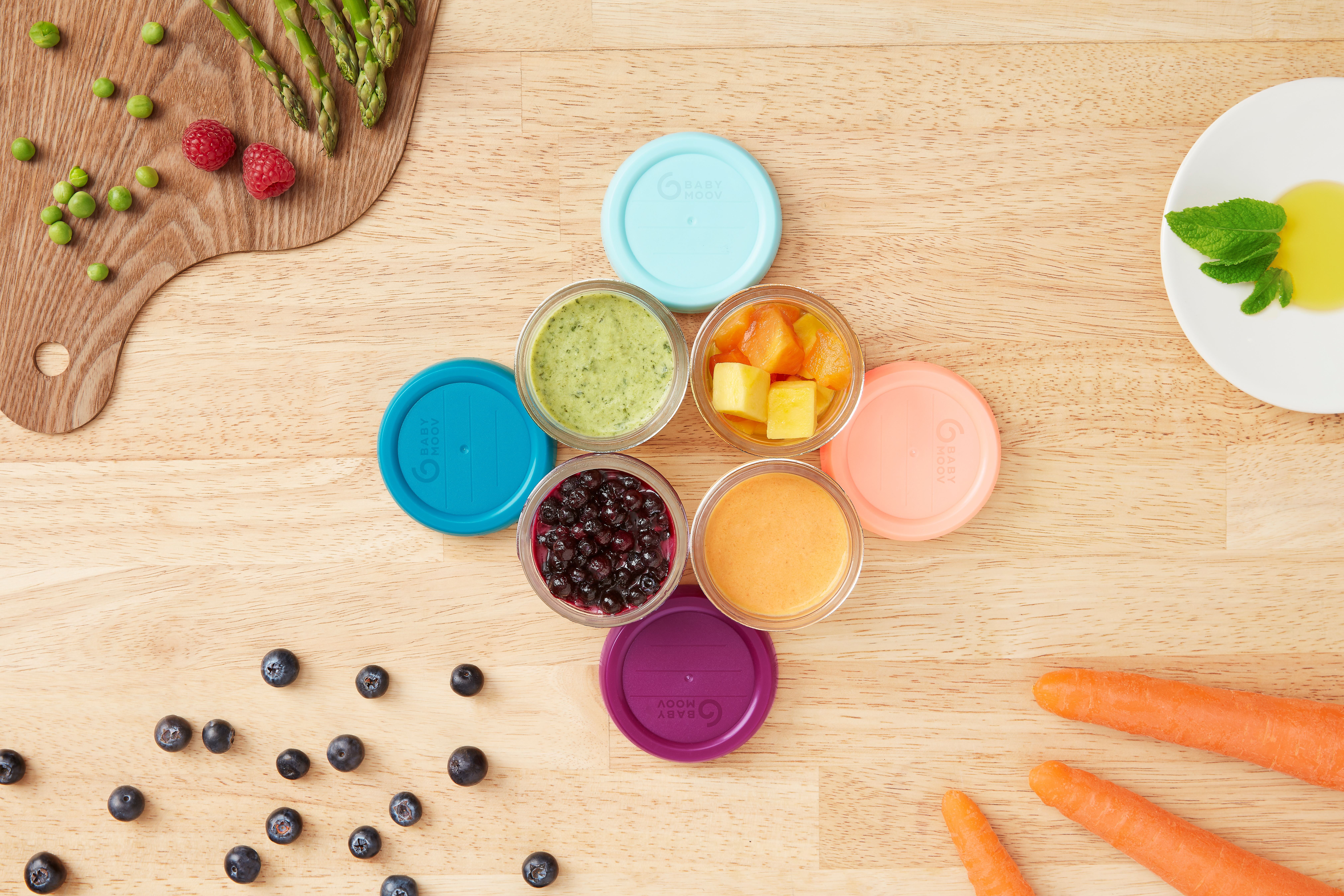 Babymoov  BPA Free glass food storage containers, Leakproof Lids, Microwave, Freezer & Dishwasher Safe, 4 x 8oz