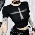 thumbnail image 3 of Cross Sheer Mall Gothic Women T-shirts Grunge Aesthetic Punk Sexy Emo Black Top Streetwear Fashion Alternative Clothes, 3 of 12