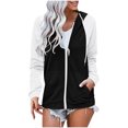 thumbnail image 1 of CEHVOM Women Color Block Hooded Weatshirt Drawstring Pocket Zipper Coat, 1 of 6