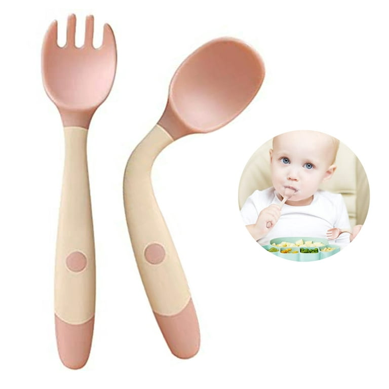 Baby Utensils Spoons Forks 2 Set, Cute Toddlers Feeding Training