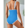 thumbnail image 6 of Women'S One-Piece Swimsuit Color Block Ribbed Sports Adjustable Strap High Cut Swimsuits Blue XL, 6 of 9