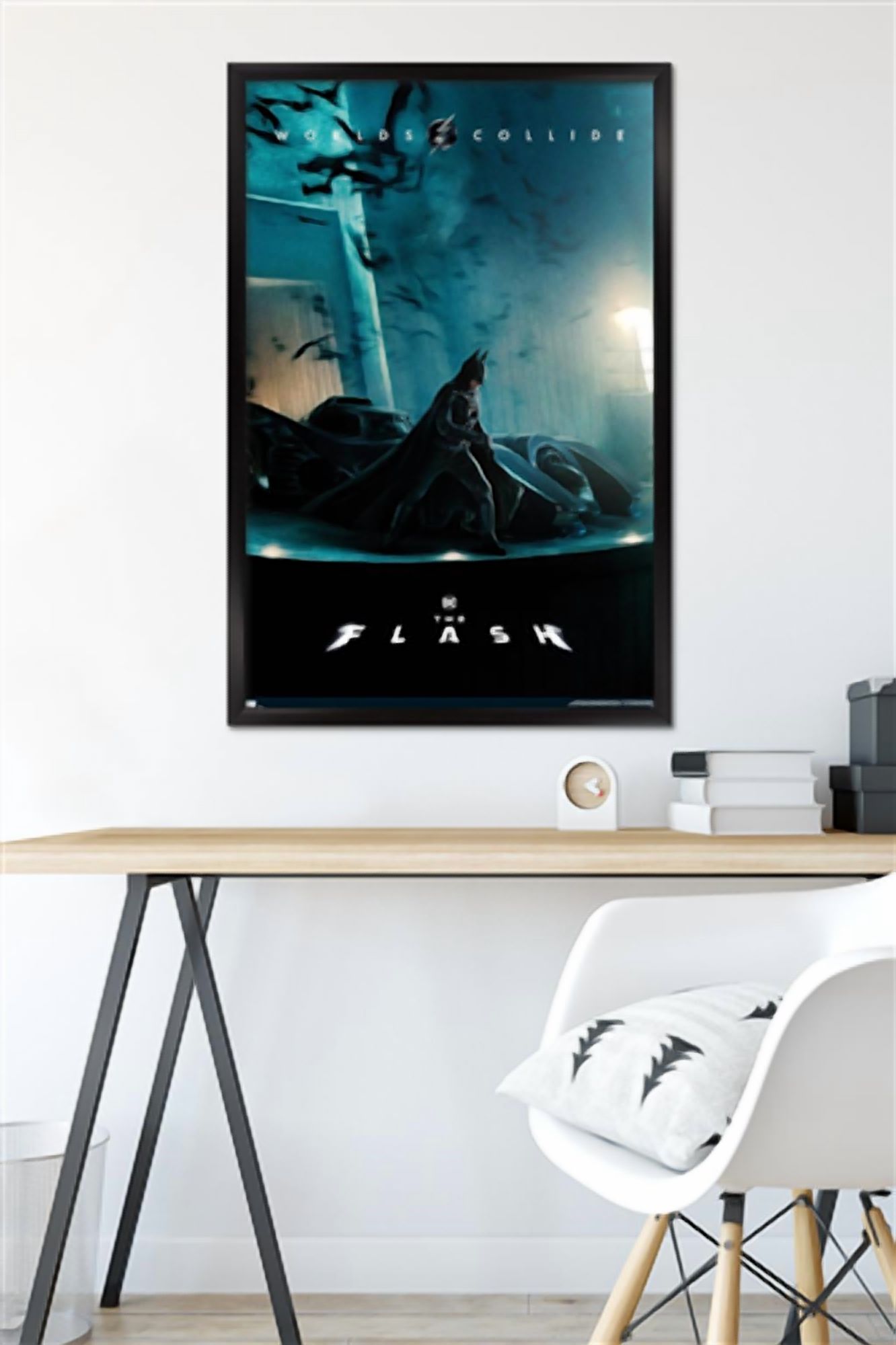 DC Comics Movie The Flash - Batman and Batmobile One Sheet Wall Poster, 22.375" x 34" Framed