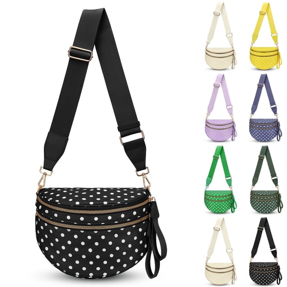 Dot Crossbody Bag, Purse for Women Bum Bag Fanny Packs Belt Bag Sling Bag with Shoulder Strap Durable Nylon Crossbody Bags,Black