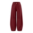 thumbnail image 4 of Women's High Waist Baggy Barrel Pants Relaxed Curved Leg Trousers Loose Stitch Detail Casual Streetwear Trousers with Pockets Red, 4 of 8