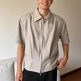 thumbnail image 2 of Curuila Shirts For Men Solid Color Spring Summer Lapel Short Sleeved Zippered Comfortnable Tee Khaki Size L, 2 of 4