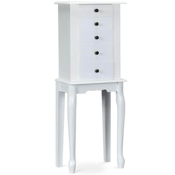 Gymax Free Standing Mirrored Armoire Jewelry Cabinet Organizer Storage Box White