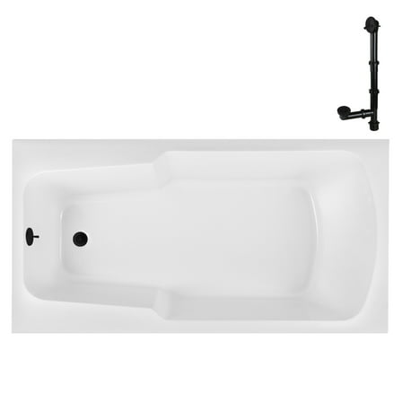 Streamline N-4180-721-BL 60 in. x 32 in. Acrylic Soaking Drop-In Bathtub in Glossy White, With External Drain in Matte Black
