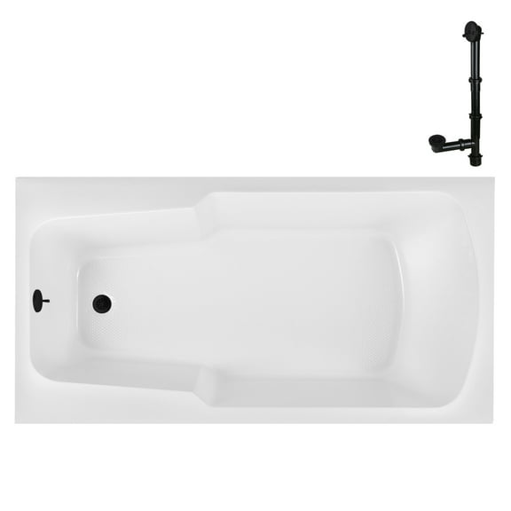 Streamline N-4180-721-BL 60 in. x 32 in. Acrylic Soaking Drop-In Bathtub in Glossy White, With External Drain in Matte Black