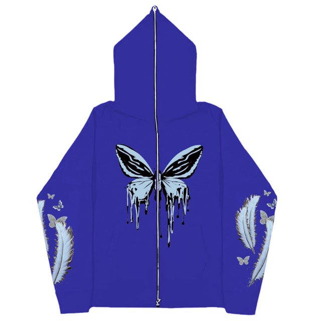 Sudadera Y2K con estampado de mariposas y plumas oscuras europeas y americanas, sudaderas con capucha para hombres y mujeres, sudadera con cremallera larga Harajuku para parejas góticas