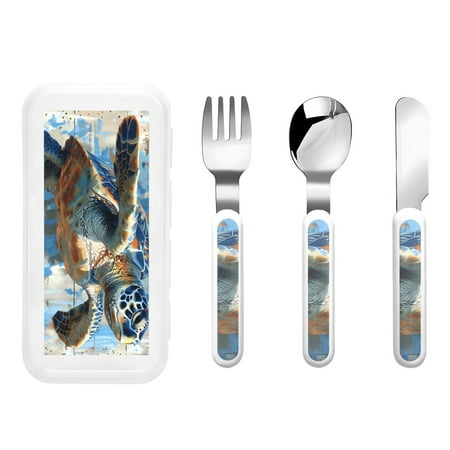

Matuu Abstract Sea Turtle for Stainless Steel Kids Cutlery and Toddler Flatware Kids Utensil Set includes Knives Forks Spoons Ideal for Home and Preschools