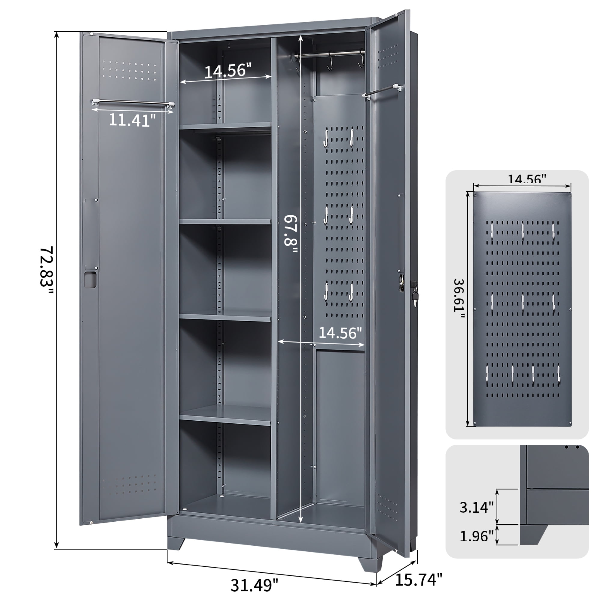 Metal Storage Cabinets, Cleaning Tool Cabinet with Locking Door, Large Tool Organizer and Storage for Kitchen, Pantry, Office
