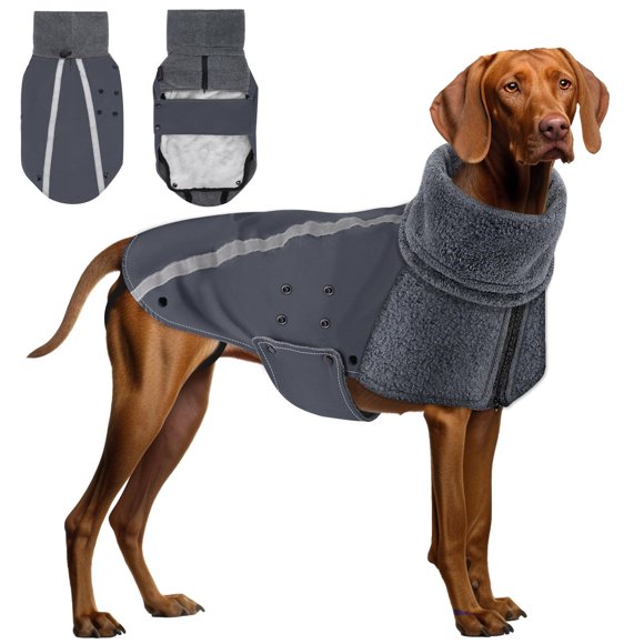 SlowTon Dog Winter Jacket, Waterproof Warm Coats for Large Medium Small Dogs with Polar Fleece Lining Turtleneck Scarf, Reflective Adjustable Puppy Snowsuit Ra
